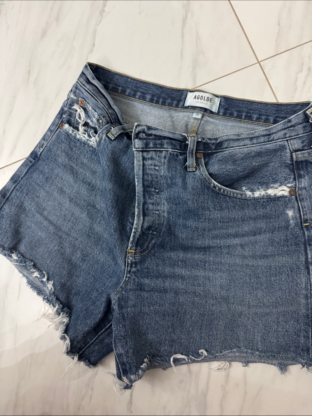 AGOLDE Distressed Denim Cutoff Shorts - Blue Reese